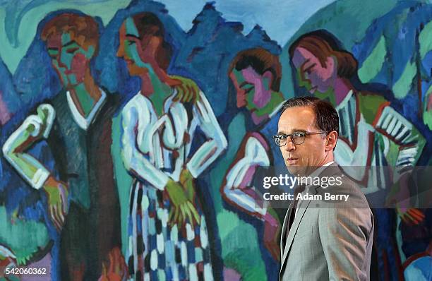 Justice Minister Heiko Maas arrives for the weekly German federal Cabinet meeting on June 22, 2016 in Berlin, Germany. High on the meeting's agenda...