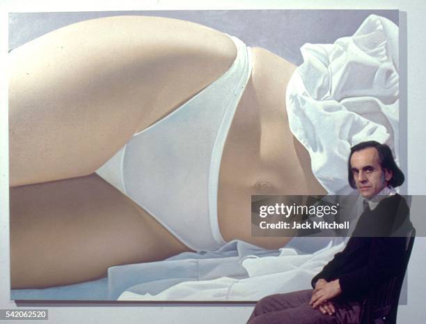 Artist John Kacere with his paintings at a February 1972 gallery show. Photo by Jack Mitchell/Getty Images