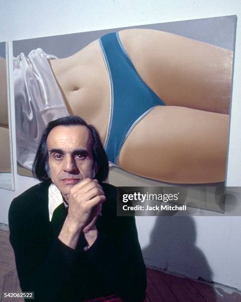 Artist John Kacere with his paintings at a February 1972 gallery show. Photo by Jack Mitchell/Getty Images