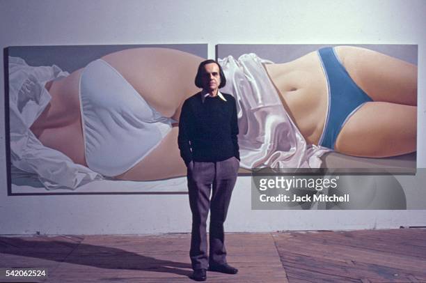 Artist John Kacere with his paintings at a February 1972 gallery show. Photo by Jack Mitchell/Getty Images