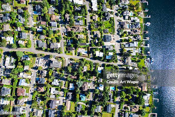 mercer island community aerial view - seattle house stock pictures, royalty-free photos & images