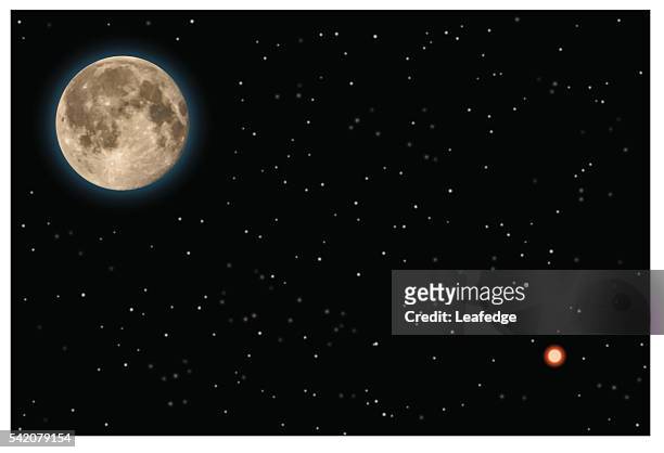 illustrazioni stock, clip art, cartoni animati e icone di tendenza di luna e mars (marte approccio più vicina) - luna piena