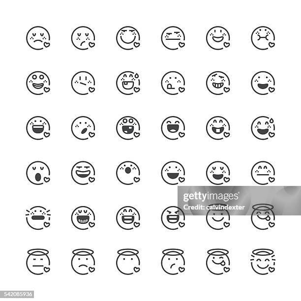 emoticons set 32 | thin line series - relief carving stock illustrations