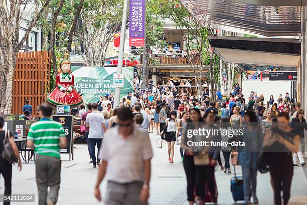 queen street in brisbane australia - brisbane sign stock pictures, royalty-free photos & images