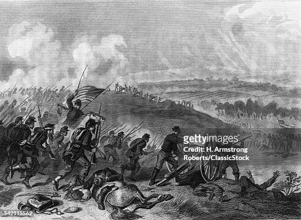 1860s JULY 1863 BATTLE OF GETTYSBURG FINAL CHARGE OF UNION FORCES AT CEMETERY HILL