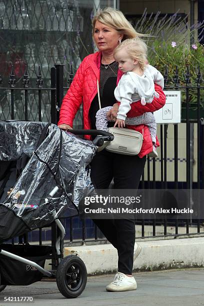 Richard Branson's wife Joan with their grandchildren in Notting Hill on JUNE 20, 2016 in London, England.