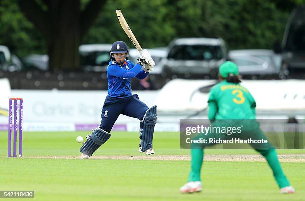 Tammy Beaumont of England in action during the second Women's Royal London ODI match between England and Pakistan at New Road on June 22, 2016 in...