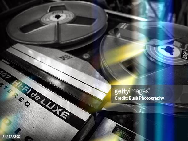 deatil of an old magnetophon in black and white - tape recorder stock pictures, royalty-free photos & images