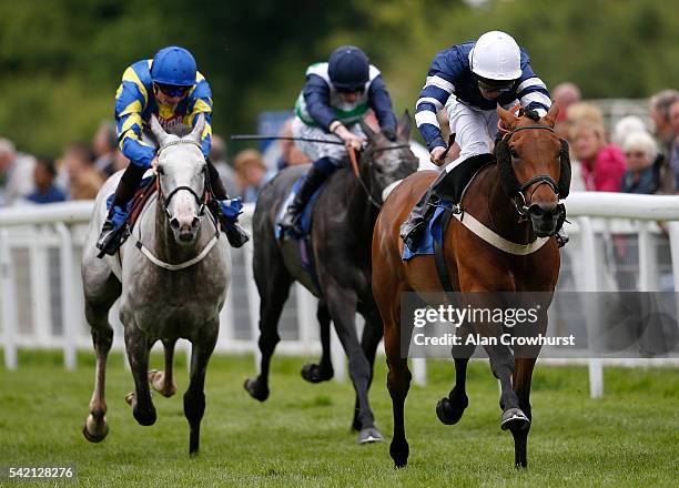 Steve Drowne riding Marmajuke Bay win The Whitsbury Manor Stud Bibury Cup Stakes at Salisbury racecourse on June 22, 2016 in Salisbury, England.