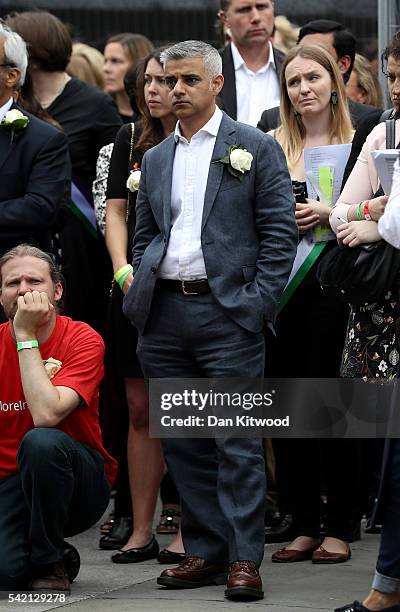 London Mayor Sadiq Khan attends a memorial event for murdered Labour MP Jo Cox at Trafalger Square on June 22, 2016 in London, United Kingdom. On...