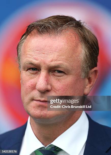 Northern Ireland manager Michael O'Neill looks on during the UEFA Euro 2016 Group C match between the Northern Ireland and Germany at Parc des...