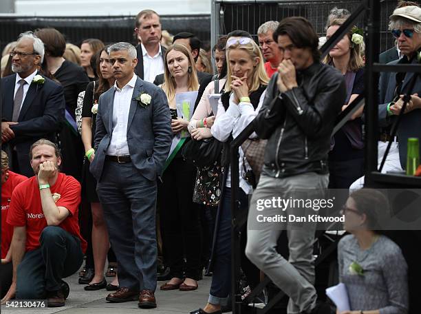 London Mayor Sadiq Khan attends a memorial event for murdered Labour MP Jo Cox at Trafalger Square on June 22, 2016 in London, United Kingdom. On...