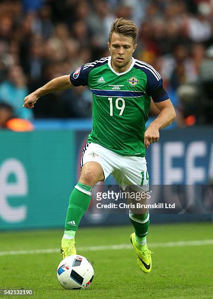 Jamie Ward of Northern Ireland in action during the UEFA Euro 2016 Group C match between the Northern Ireland and Germany at Parc des Princes on June...