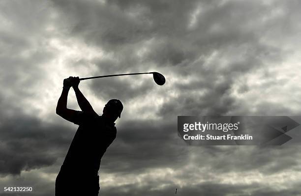Henrik Stenson of Sweden plays a shot during the Pro - Am event prior to the start of the BMW International Open at Gut Larchenhof on June 22, 2016...