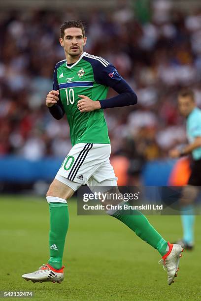 Kyle Lafferty of Northern Ireland in action during the UEFA Euro 2016 Group C match between the Northern Ireland and Germany at Parc des Princes on...