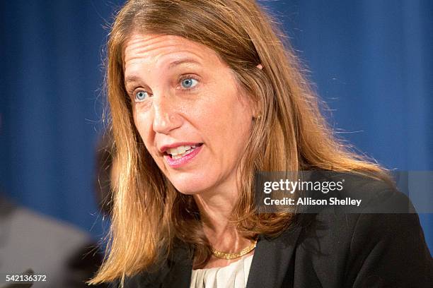 Department of Health and Human Services Secretary Sylvia Mathews Burwell speaks at a press conference on June 22, 2016 in Washington, DC. Attorney...