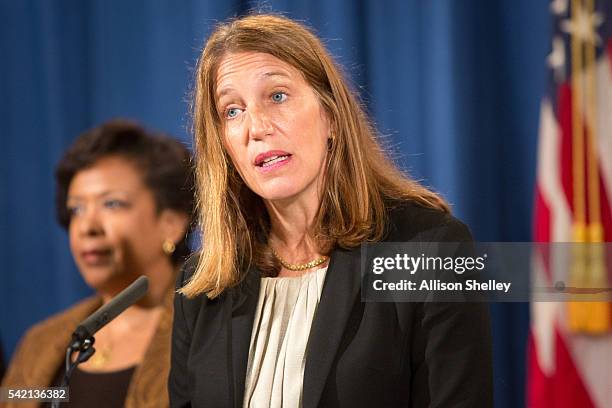 Department of Health and Human Services Secretary Sylvia Mathews Burwell speaks at a press conference on June 22, 2016 in Washington, DC. Attorney...