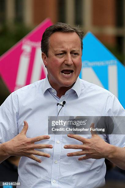 British Prime Minister David Cameron addresses students and pro-EU 'Vote Remain' supporters during his final campaign speech at Birmingham University...