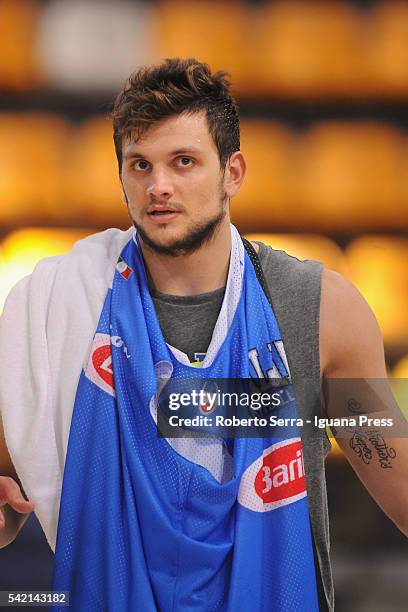 Italian player Alessandro Gentile of Euroleague's Olimpia EA7 Armani Milan attends a practice with Italian Basketball National Team at PalaDozza on...