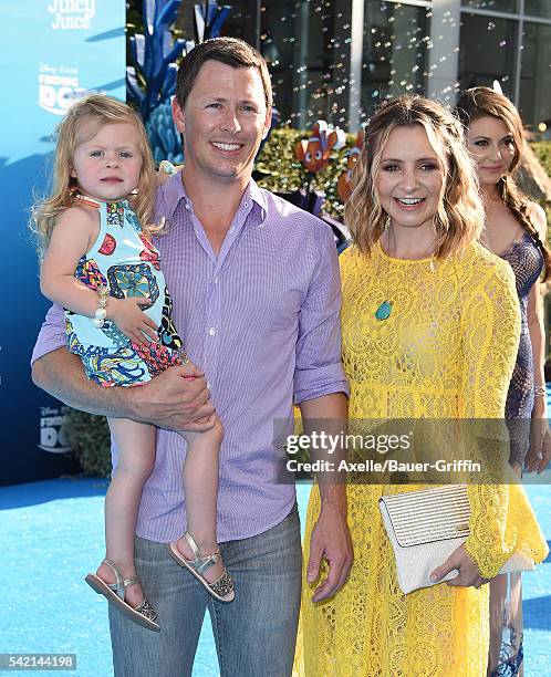 Actress Beverley Mitchell, husband Michael Cameron and daughter Kenzie Cameron arrive at the World Premiere of Disney-Pixar's 'Finding Dory' at the...