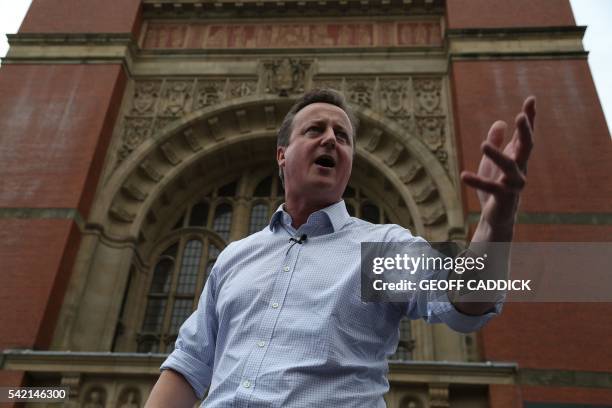 Britain's Prime Minister David Cameron delivers a speech at a Britain Stronger In Europe event campaigning for people to vote to remain in the EU in...