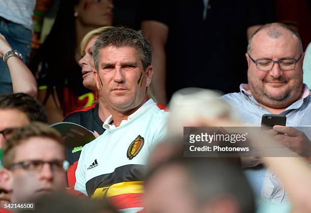 Illustration picture of Belgian fans and Patrick De Koster during the UEFA EURO 2016 phase final group E match between Sweden and Belgium at the...