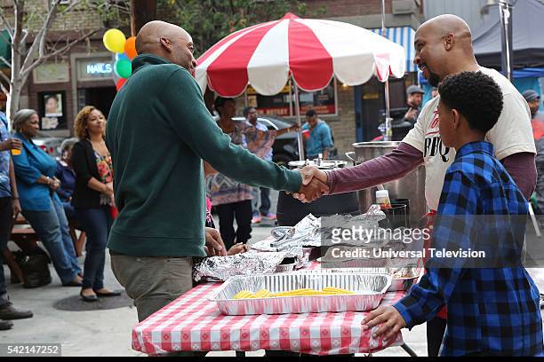 Block Party" Episode 107 -- Pictured: James Lesure as Will Russell, Thomas Miles as Tony, Sayeed Shahidi as Miles Russell --