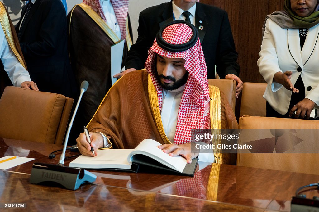 UN Secretary General Ban Ki-Moon Meets with Mohammad bin Salman Al Saud