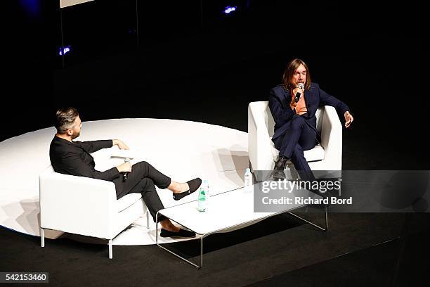 Iggy Pop speaks to Nils Leonard, Chairman and Chief Creative Officer of Grey London, during the 'Do Not Go Gentle' seminar hosted by Grey during The...