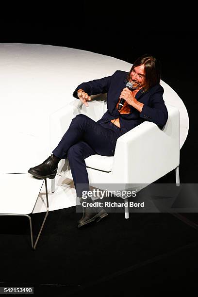Iggy Pop speaks to Nils Leonard, Chairman and Chief Creative Officer of Grey London, during the 'Do Not Go Gentle' seminar hosted by Grey during The...