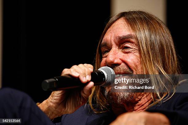 Iggy Pop speaks to Nils Leonard, Chairman and Chief Creative Officer of Grey London, during the 'Do Not Go Gentle' seminar hosted by Grey during The...