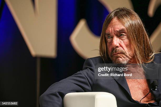 Iggy Pop speaks to Nils Leonard, Chairman and Chief Creative Officer of Grey London, during the 'Do Not Go Gentle' seminar hosted by Grey during The...