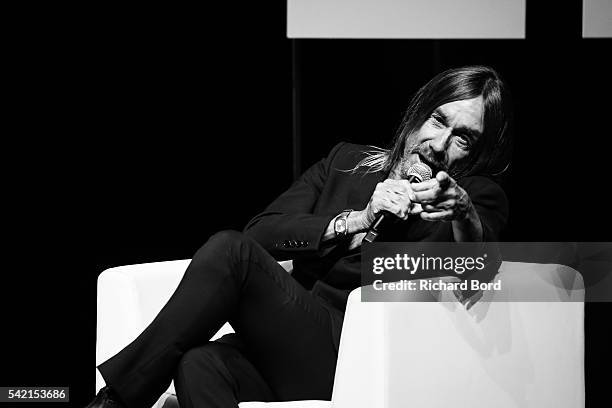 Iggy Pop speaks to Nils Leonard, Chairman and Chief Creative Officer of Grey London, during the 'Do Not Go Gentle' seminar hosted by Grey during The...