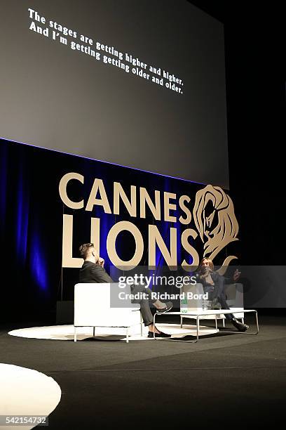 Iggy Pop speaks to Nils Leonard, Chairman and Chief Creative Officer of Grey London, during the 'Do Not Go Gentle' seminar hosted by Grey during The...