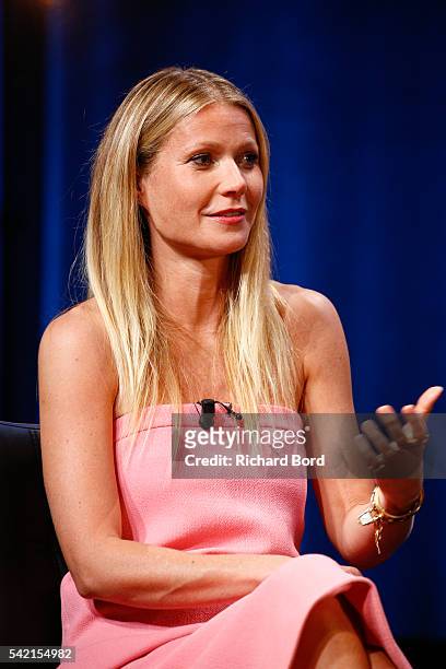 Actress Gwyneth Paltrow is interviewed by Stephen Sackur during a special live-recording 'Hard Talk' hosted by BBC World News during The Cannes Lions...