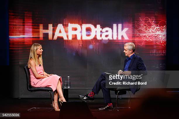 Actress Gwyneth Paltrow is interviewed by Stephen Sackur during a special live-recording 'Hard Talk' hosted by BBC World News during The Cannes Lions...
