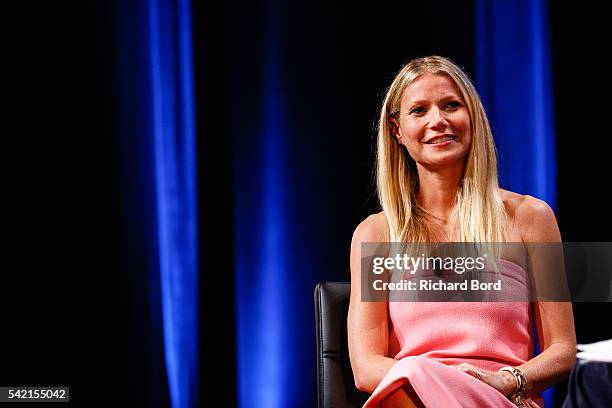 Actress Gwyneth Paltrow is interviewed by Stephen Sackur during a special live-recording 'Hard Talk' hosted by BBC World News during The Cannes Lions...