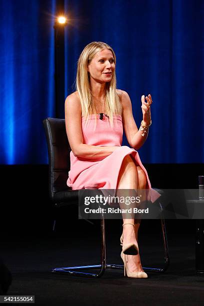 Actress Gwyneth Paltrow is interviewed by Stephen Sackur during a special live-recording 'Hard Talk' hosted by BBC World News during The Cannes Lions...