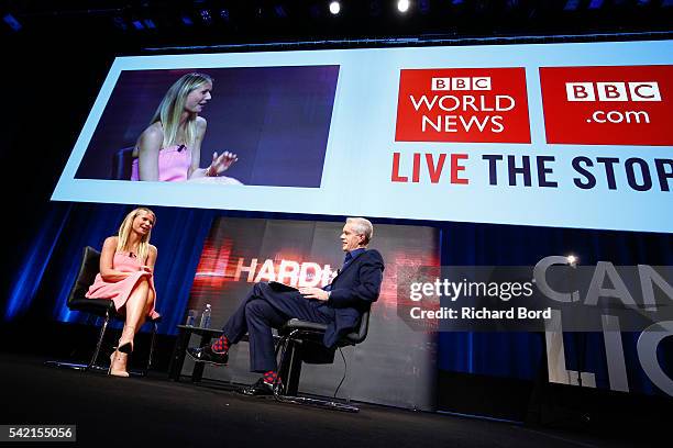 Actress Gwyneth Paltrow is interviewed by Stephen Sackur during a special live-recording 'Hard Talk' hosted by BBC World News during The Cannes Lions...