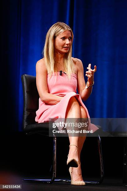 Actress Gwyneth Paltrow is interviewed by Stephen Sackur during a special live-recording 'Hard Talk' hosted by BBC World News during The Cannes Lions...