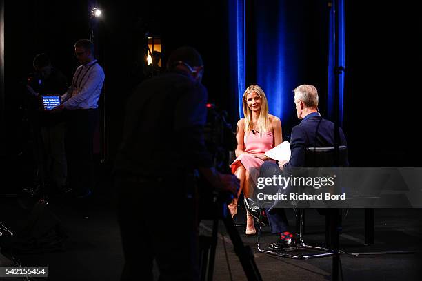 Actress Gwyneth Paltrow is interviewed by Stephen Sackur during a special live-recording 'Hard Talk' hosted by BBC World News during The Cannes Lions...