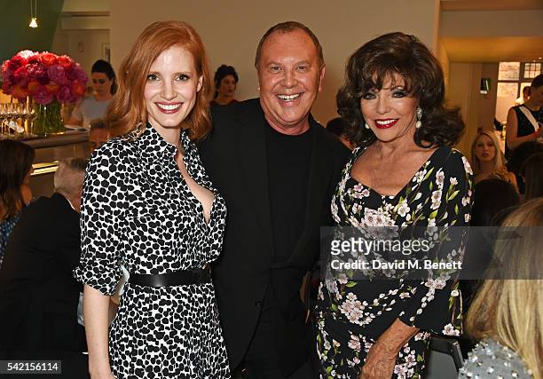 Jessica Chastain, Michael Kors and Dame Joan Collins attend a private dinner hosted by Michael Kors to celebrate the new Regent Street Flagship store...
