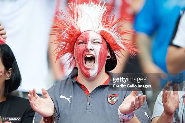 Austrian fan during the UEFA Euro 2016 Group F match between Iceland and Austria at Stade De France on June 22, 2016 in Paris, France.