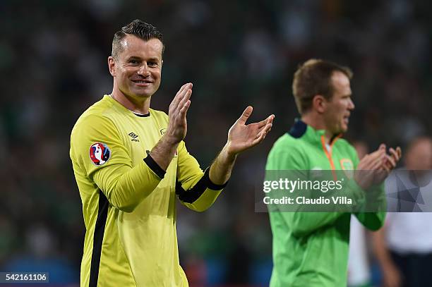 Shay Given of Republic of Ireland applauds after his team's 1-0 win in the UEFA EURO 2016 Group E match between Italy and Republic of Ireland at...