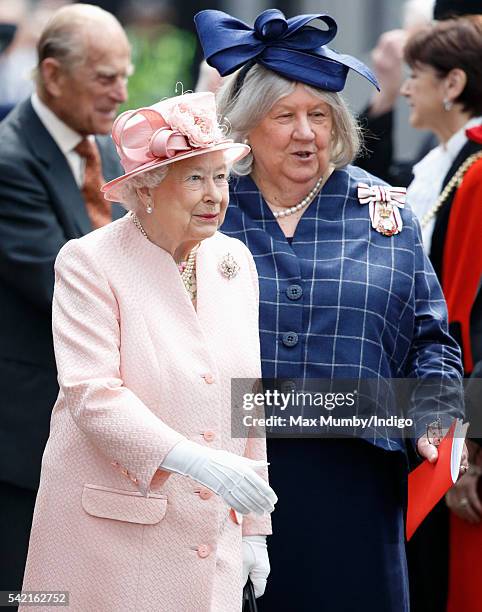 Queen Elizabeth II, accompanied by Dame Lorna Muirhead, Lord-Lieutenant of Merseyside, arrives at Liverpool Lime railway station after disembarking...