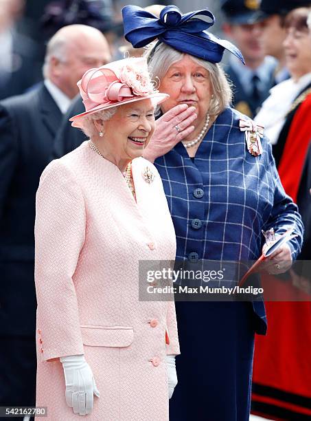 Queen Elizabeth II, accompanied by Dame Lorna Muirhead, Lord-Lieutenant of Merseyside, arrives at Liverpool Lime railway station after disembarking...