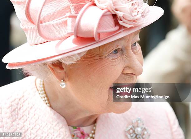 Queen Elizabeth II arrives at Liverpool Lime railway station after disembarking the Royal Train on June 22, 2016 in Liverpool, England.