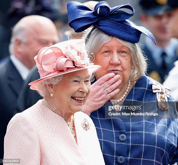 Queen Elizabeth II, accompanied by Dame Lorna Muirhead, Lord-Lieutenant of Merseyside, arrives at Liverpool Lime railway station after disembarking...