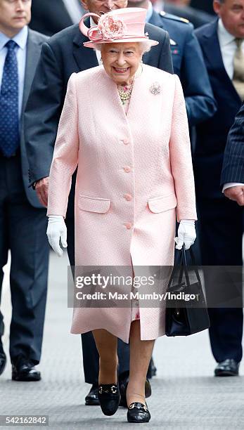 Queen Elizabeth II walks down the platform of Liverpool Lime railway station after disembarking the Royal Train on June 22, 2016 in Liverpool,...