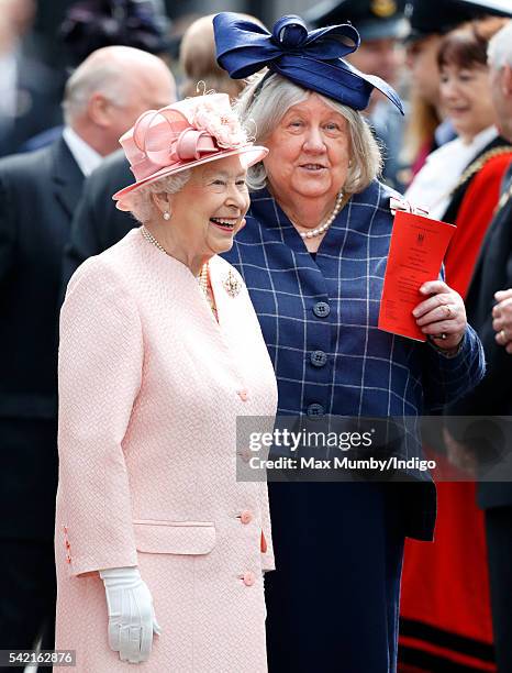 Queen Elizabeth II, accompanied by Dame Lorna Muirhead, Lord-Lieutenant of Merseyside, arrives at Liverpool Lime railway station after disembarking...